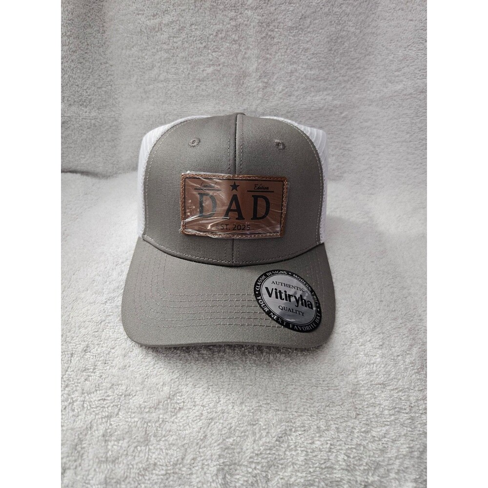 Vitiryha Dad Hat Est 2025 Leather Patch Trucker Cap Gray White Mesh Snapback